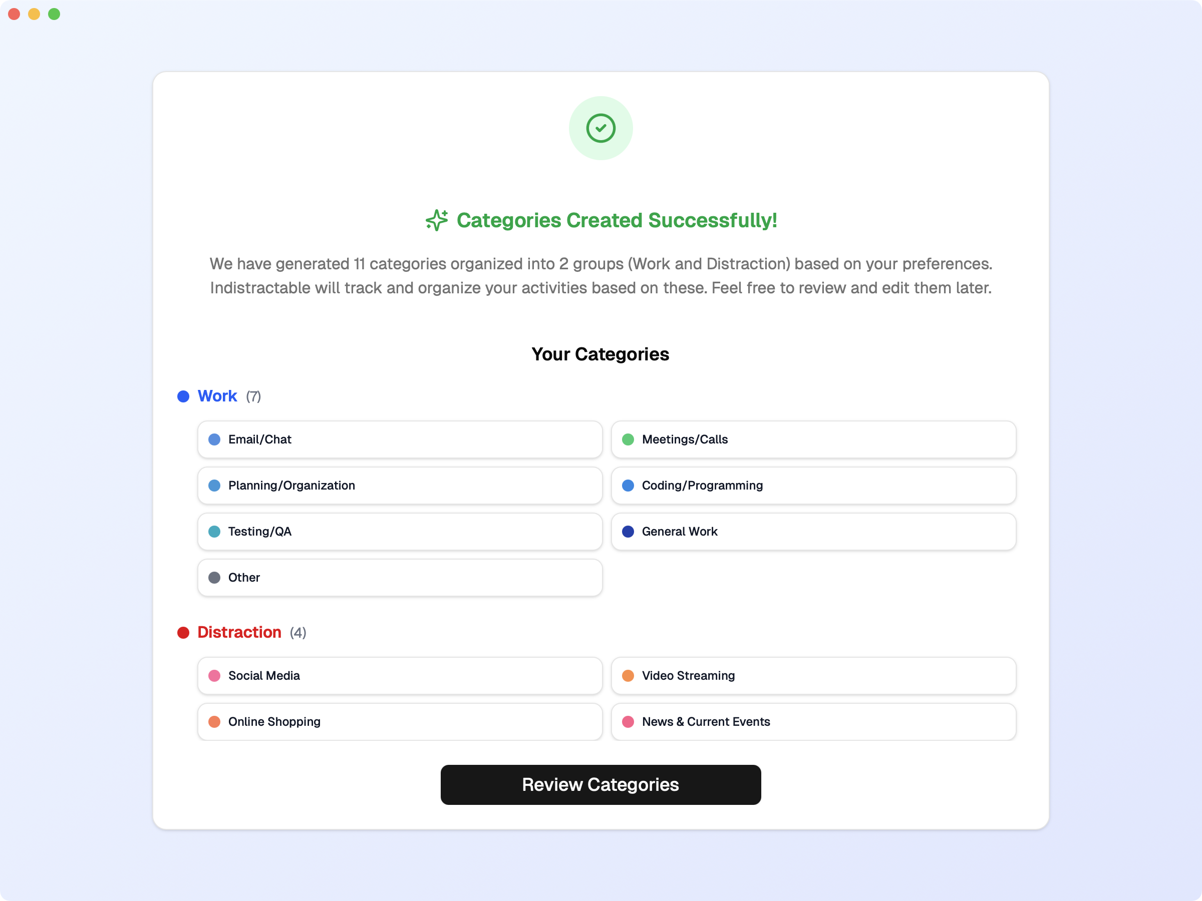 Onboarding Category Grouping