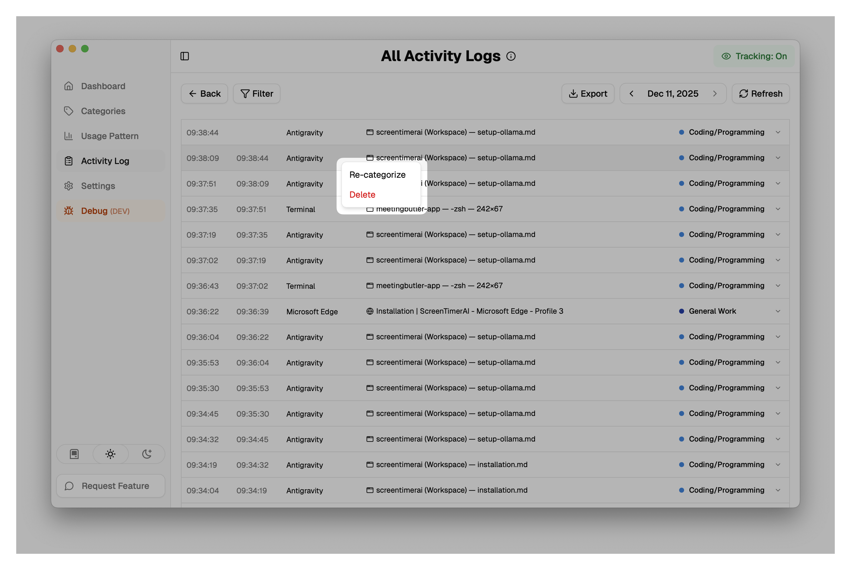 Re-categorize Activity